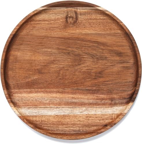 Round Wood Tray, Acacia Wooden Serving Tray, Serving Platter, Appetizer Charcuterie Board, Tray Organizer for Kitchen, Round Wood Tray for Table Centerpiece 14x 14 x 0.8 inch by WRIVQSYO
