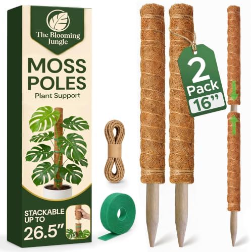 2 Pack 16" Moss Pole Monstera Plant Support - Stackable up to 26.5" by TheBloomingJungle