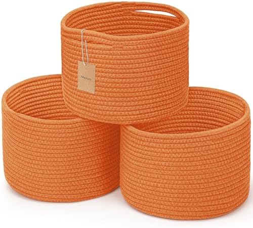 3 Pack Small Rope Storage Baskets, 9.82×9.82×7.1", Orange by MaxuniTechLife