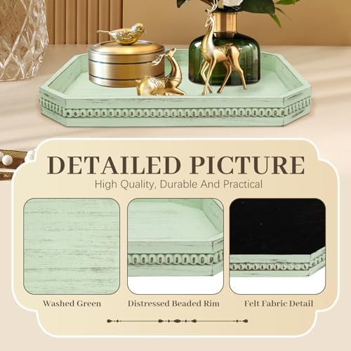 Wooden Decorative Tray, Rustic Sage Serving Tray with Wood Bead, Coffee Tabl, 16.5" x 13"x 1.6" (Sage Green) - Image 4