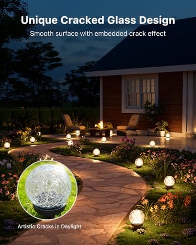 8 Pack 4.72" Warm White Solar Powered Cracked Glass Globe LED Light - Image 2