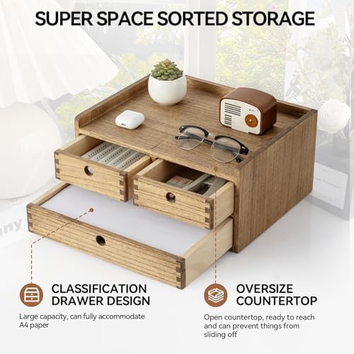 KIRIGEN Wooden Desk Organizer with 3 Drawers and Top Shelf Brown DT2D3C-DBR - Image 4