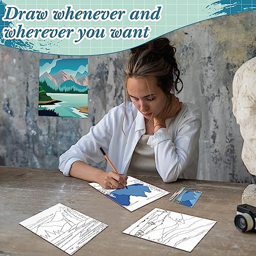 Sherr 12 Pcs Pre Drawn Canvas for Adults,Landscape,8 x 10 Inch - Image 5