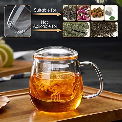 DOPUDO Glass Tea Cup with Infuser and Lid, 17.6oz/520ml Large Borosilicate Teacup,Tea Glass, Clear Mug for Loose Leaf Tea, Blooming Tea, Microwave & Dishwasher Safe - Tea Maker Gift for Birthday. - Image 6