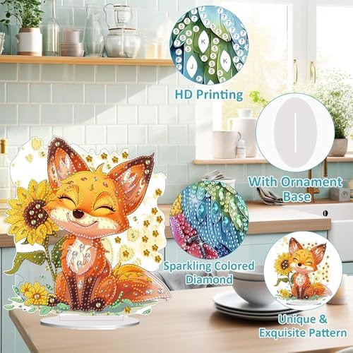 Diamond Painting Kits for Adults Beginners, 5D Full Drill Fox Crystal Art Desktop Ornament, DIY Single Sided Home Office Desk Decor, Creative Craft Gift Set with Tools - Image 5