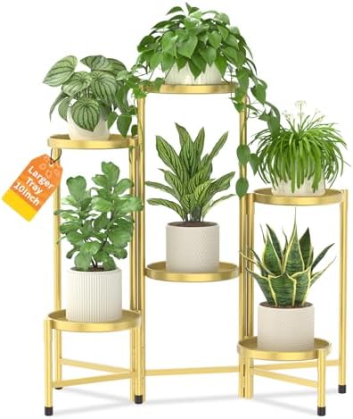 LASZOLA Plant Stand Indoor with 10 Inch Large Metal Tray, 6 Tier Gold by LASZOLA