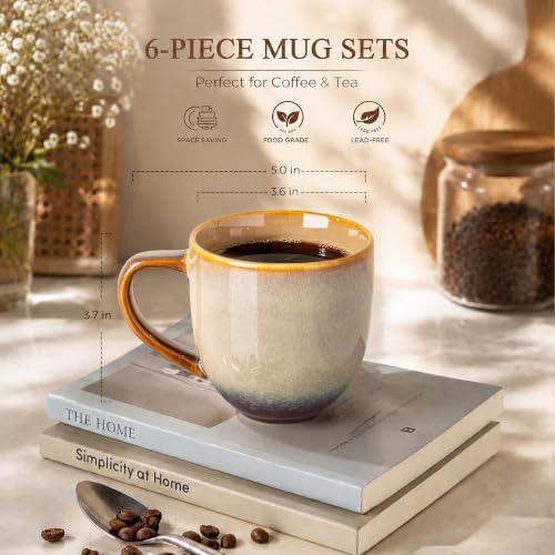 theterra Ceramic Coffee Mugs Set of 6, 12 oz Coffee Cups with Handle - Image 3