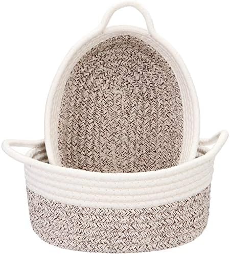 Sea Team 2-Pack Compact Woven Cotton Rope Storage Baskets, Mottled Brown by SeaTeam