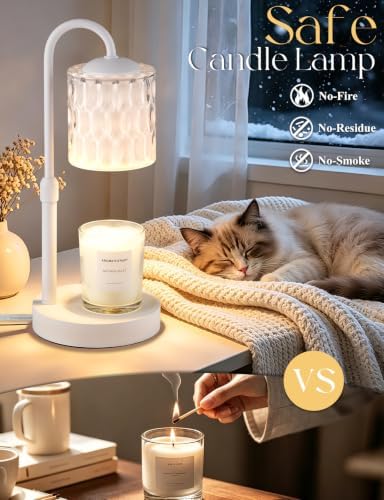 Briever Dimmable Candle Warmer Lamp with Timer, Height Adjustable Electric Candle Wax Warmer, Birthday Gifts for Women Mom, House Warming Gifts New Home Decor, Solid Wood Base, Inner White Glass - Image 4