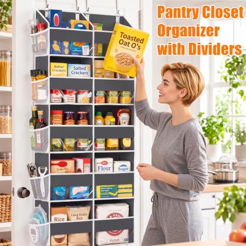 Heavy Duty Over The Door Organizer 5 Tiers, Extra Large Behind Door Storage of 10 Big Front & 10 Mesh Pockets, 80lb Weight Capacity, Hanging Doors Storage Organizer for Closet Bedroom Nursery, Grey - Image 6