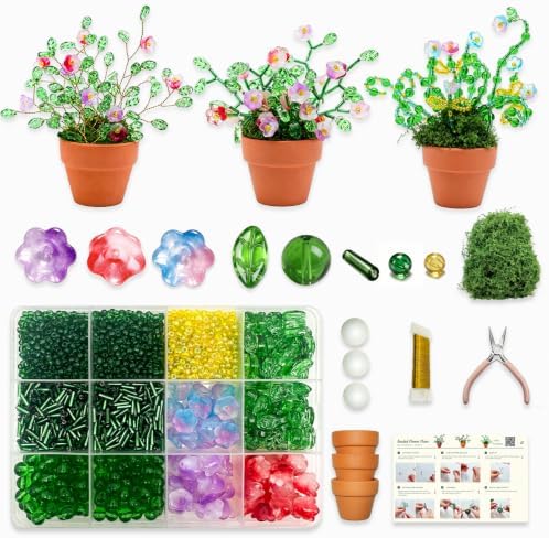 Beaded Plant Kit Glass Leaf Flower Green Beads DIY Craft Desk Décor Gift by TIMECOSY