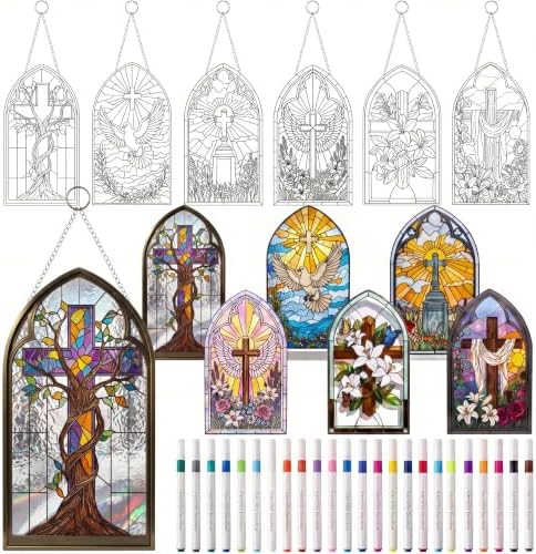 30 Pcs Suncatchers Crafts Kit DIY Paint Art, Cross Frame by Humyoun