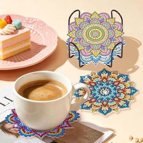 Diamond Art Coasters Kit for Adults, 8PCS Mandala Coasters with Holder - Image 4
