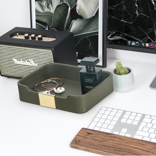 SANZIE Luxury Leather Tray Organizer, Valet Tray Key Bowl (Khaki Green) - Image 4