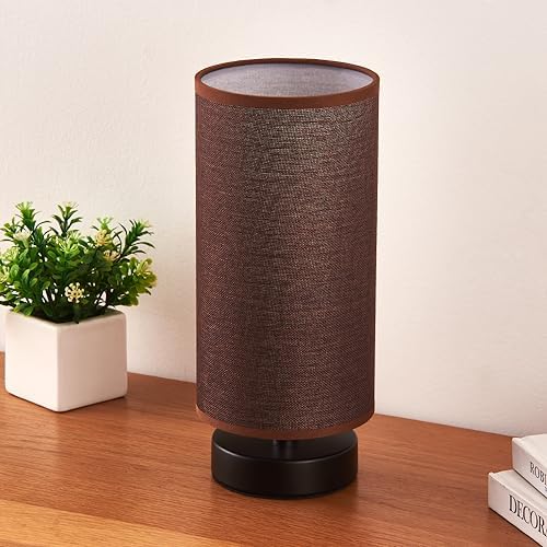 lifeholder Table Lamp, Bedside Nightstand Lamp, Simple Desk Lamp, Cylinder Table Lamp for Bedroom Living Room Office Study, Brown Shade and Black Base (Brown) - Image 3