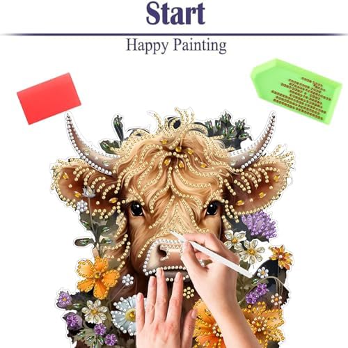 Diamond Painting Kits for Adults Beginners, 5D Full Drill Highland Cattle Crystal Art Desktop Ornament, DIY Single Sided Home Office Desk Decor, Creative Craft Gift Set with Tools - Image 6