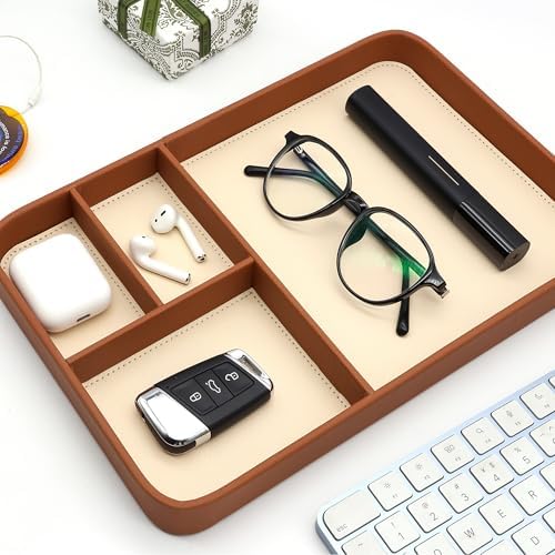 Vegan Leather Valet Tray for Men - Modern Nightstand Organizer for Keys, Wallet, Watch & EDC Essentials, Eco-Friendly & Stylish Storage(Brown) - Image 6