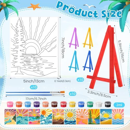 Blosssound 10 Set Pre Printed Sunrise Canvas Pre Drawn Canvas Painting with Easel Kits 5" x 7" Outline Painting Panels for Beginners, DIY Craft Project, Party Favor, Home Decors - Image 2