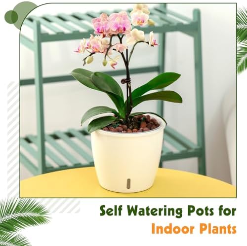 Self Watering Pots for Indoor Plants, 6-Pack 6.7'' Self Watering Planter with Drainage Holes, Small African Violet Pots with Water Indicator, Clear Wick Orchid Pot, White - Image 6