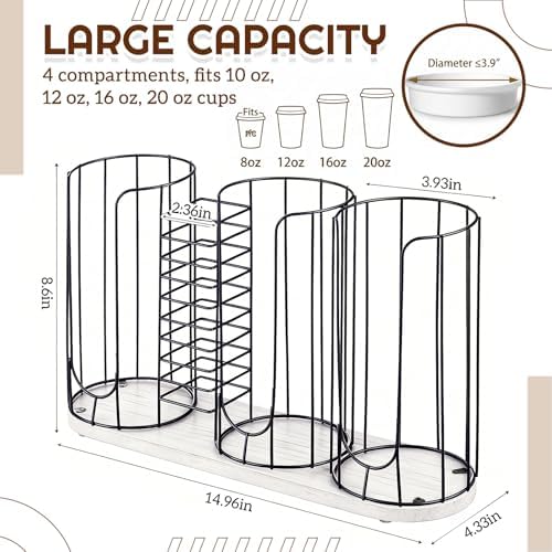 Geelin 18oz Adjustable Coffee Cup Dispenser with Wooden Base, Cup and Lid Holder, Cups Holder Organizer for Coffee Pod Straw and Lid Storage(4-compartment Single,Color 3) - Image 2