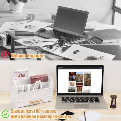 Charmewooden White Desk Organizer with Drawer, Pen Holder & Mail Sorter for Home Office - Image 5