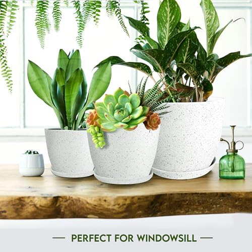 Plant Pots Indoor with Drainage 10 Pack Multi-Size Planters Set Spotty Grey - Image 6