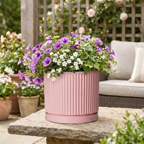 10 Inch Planter, Ceramic Pots for Plants, Round Plant Pots, Pink - Image 5