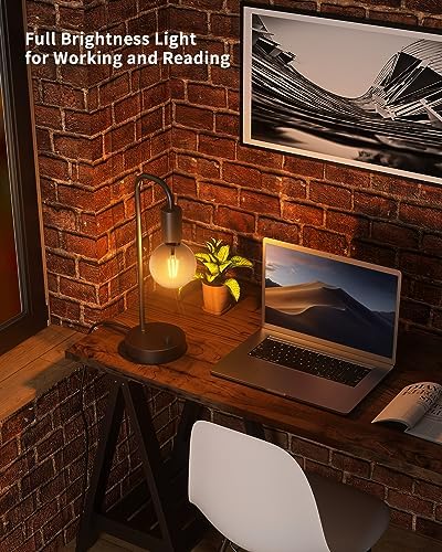 ONEWISH Industrial Table Lamp Set of 2, Fully Dimmable Beside Lamp with Gradient Black Art LED Bulb, Modern Nightstand Desk Lamps for Bedroom, Living Room, Office, Reading(Bulb Included) - Image 6