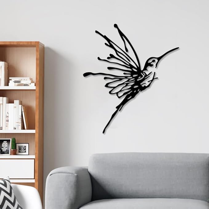 XORT Metal Hummingbird Wall Art, Minimalist Modern Abstract Metal Wall Art, Birds Sign Wall Decoration Hanging for Living Room Bedroom Kitchen. (Black - 12 x 14 inch)
