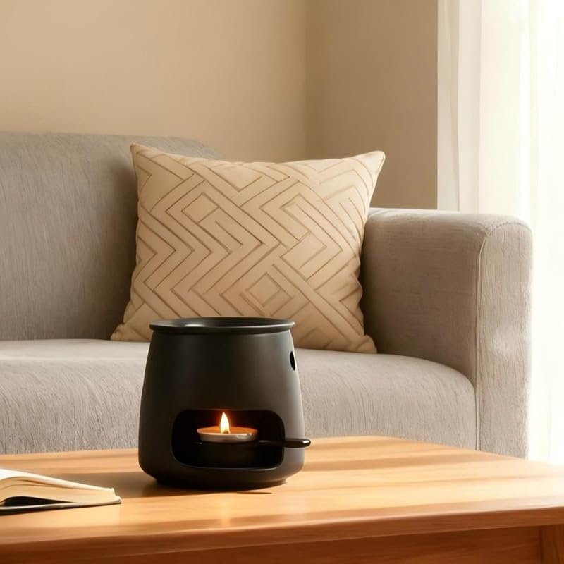 Matte Beige Ceramic Wax Melt Warmer with Speckled Finish, Tealight Candle Oil Burner for Essential Oils & Wax Melts, Minimalist Aromatherapy Diffuser for Bedroom Modern Home Decor (Vintage White) - Image 4