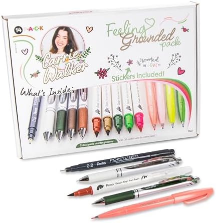 Pentel Carrie Walker Feeling Grounded Journaling Writing and Journaling Kit, Gel Pens/Markers/Brush Pens Variety, 14 Pieces by PentelofAmerica