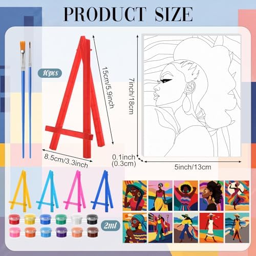 Blosssound 10 Set Pre Printed Canvas Pre Drawn Canvas Painting with Easel Kits 5" x 7" Outline Painting Panels for Beginners, DIY Craft Project, Party Favor, Home Decors(Modern Lady) - Image 2