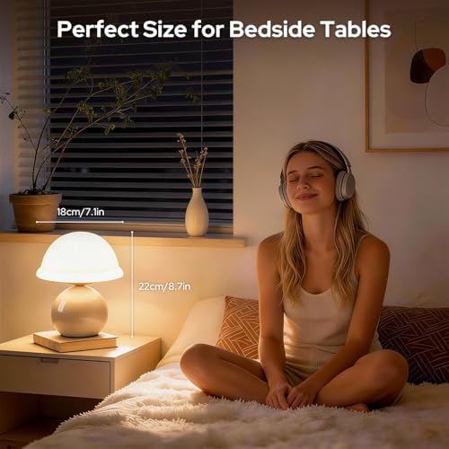 Glass Mushroom Lamp, Dimmable Bedside Table Lamp (White) - Image 4