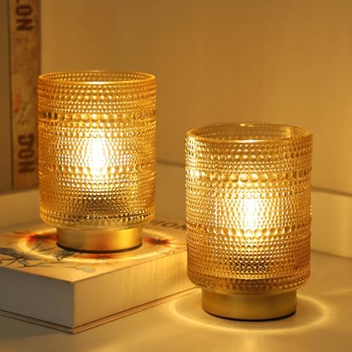2 Pack Battery Operated Decorative Aesthetic Lamp with Timer for Bedside,Small Cordless Table Lamps with LED Warm Bulb for Bookshelf/Entryway/Nightstand/Dorm/Coffee Table/Office Cubicle Decor(Golden) by Ularoom