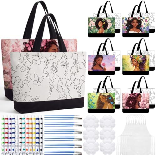 Geetery 30 Pcs Paint and Sip Canvas Bags Pre Drawn Kit, Afro Queen by Geetery