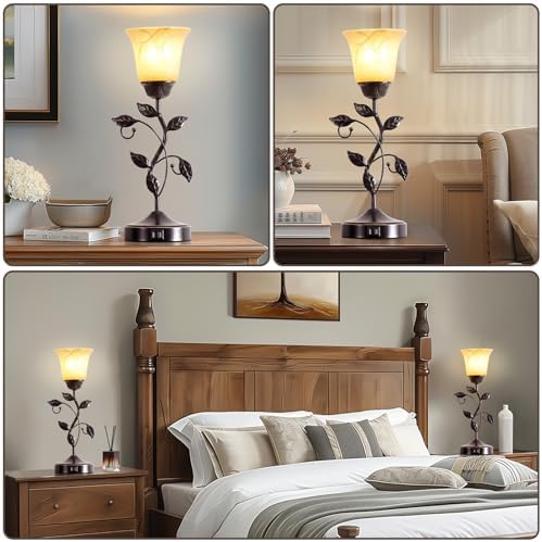 Set of 2 Touch Vintage Bedroom Leaf Table Lamps with 2 USB Ports - Image 4