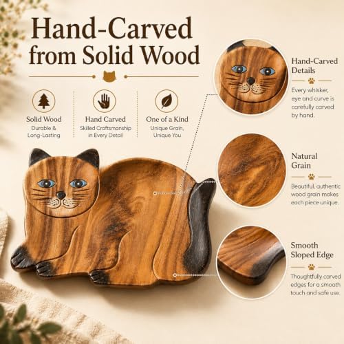 Hand Carved Cat Tray, Wooden Catchall for Keys and Jewelry - Image 3