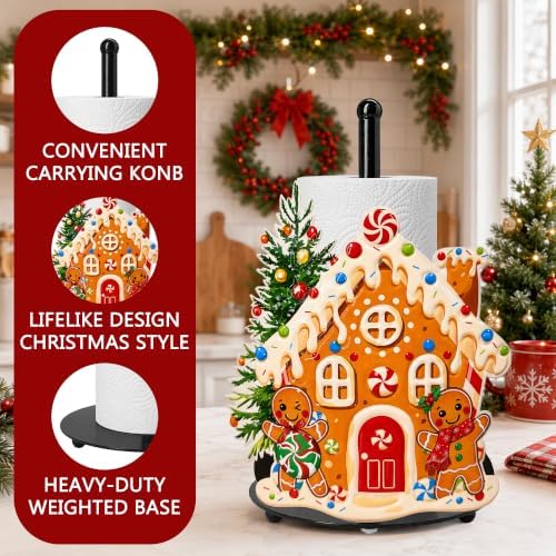 Christmas Gingerbread House Paper Towel Holder, Farmhouse Xmas Kitchen Countertop Decor, Gingerbread Man Christmas Paper Towel Roll Stand, Christmas Housewarming Birthday Gift for Women Mom - Image 4