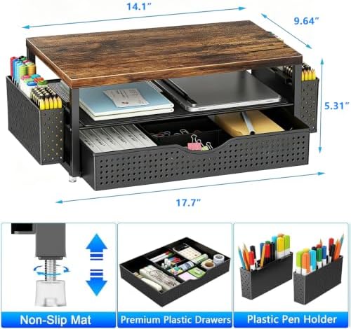 gianotter Desk Organizers and Accessories, Monitor Stand with Drawer and 2 Pen Holder, Desktop Organizer Suitable for Offices and Dormitories (Wood) - Image 5