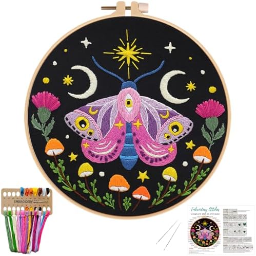 Nuberlic Embroidery Kit for Beginners, Moth Cross Stitch Kit by Nuberlic
