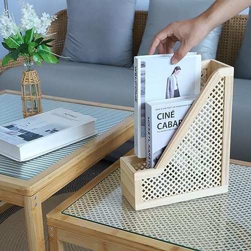 SHCMSADO Bamboo Decorative Bookends Wooden Creative Book Ends for Shelves Desktop Newspaper Magazine File Holder for Office/Home/School - Image 4