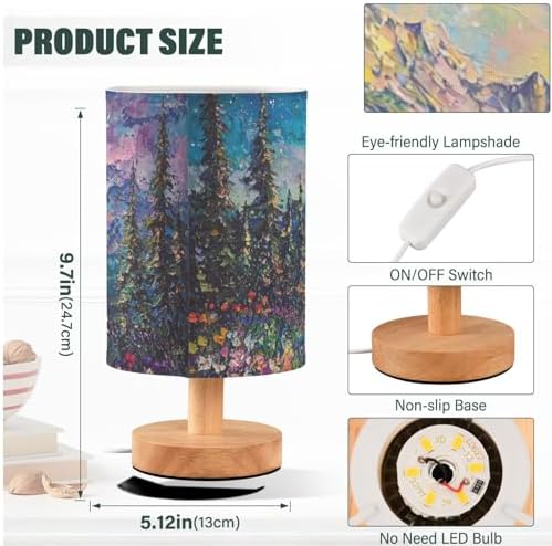 Beautiful Wildflowers Full Moon Bedside Table Lamps with USB Port for Bedroom Lamp Table Lamp Small Nightstand Lamp Sturdy Linen Shade Wooden Base Decorative Lamps for Home Dorm Office Living Room - Image 4