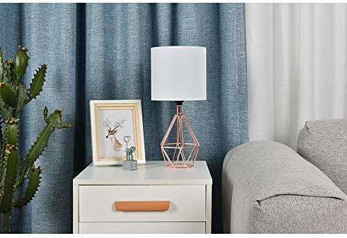 Rose Gold Bedside Table Lamp,Modern Small Desk Lamp with TC Fabric Shade Geometric Metal Base for Kids Living Room Bedroom Nightstand - Image 6