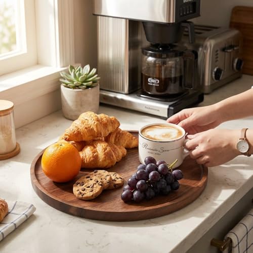 9.8 Inch Round Wood Tray for Coffee Table, Rustic Candle Holder Tray Home Decor, Small Wooden Serving Tray for Living Room, Decorative Farmhouse Centerpiece for Kitchen Counter - Image 5