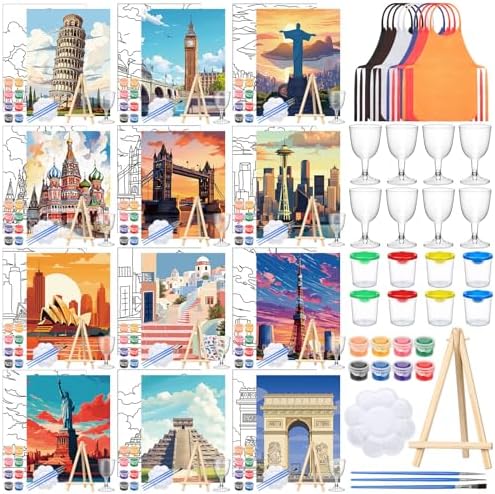 Sherr 96 Pcs 12 Set Pre Drawn Canvas Painting Kits, City by Sherr