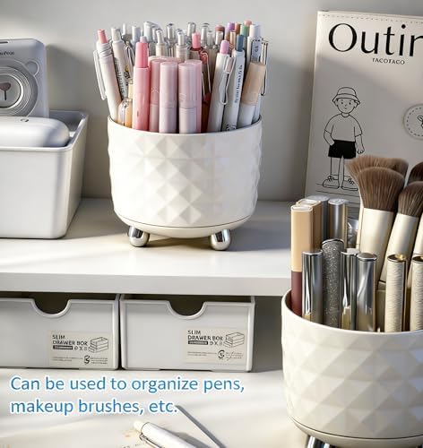 GOTOBA 360° Rotating Pencil Holder for Desk, Makeup Brush Holder with 6 Slots, Desk Organizer for Writing Utensil, Office and School Supplies (Milky White) - Image 3