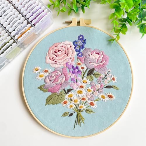 Silentsea Embroidery Kit, Floral and Nature Designs, for Adults and beginers,with Hoops, Needlework Pattern Set (Flower-2) - Image 5