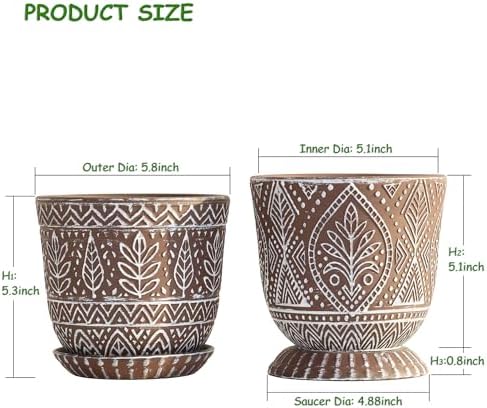 Gepege Ceramic Plant Pots, 6 Inch Indoor Planters with Drainage & Saucers - Image 2
