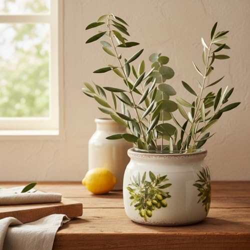 Olive Ceramic Planter, Italian Mediterranean Flower Pot for Indoor Plants - Image 6