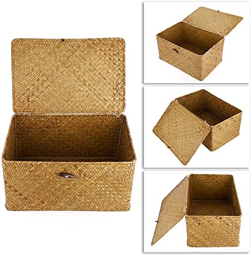 Hipiwe Wicker Shelf Baskets Bin with Lid Woven Seagrass Storage Box, Large - Image 5